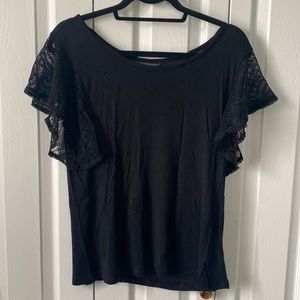 Black tshirt with lace short sleeves, Victoria secret size L (never worn)
